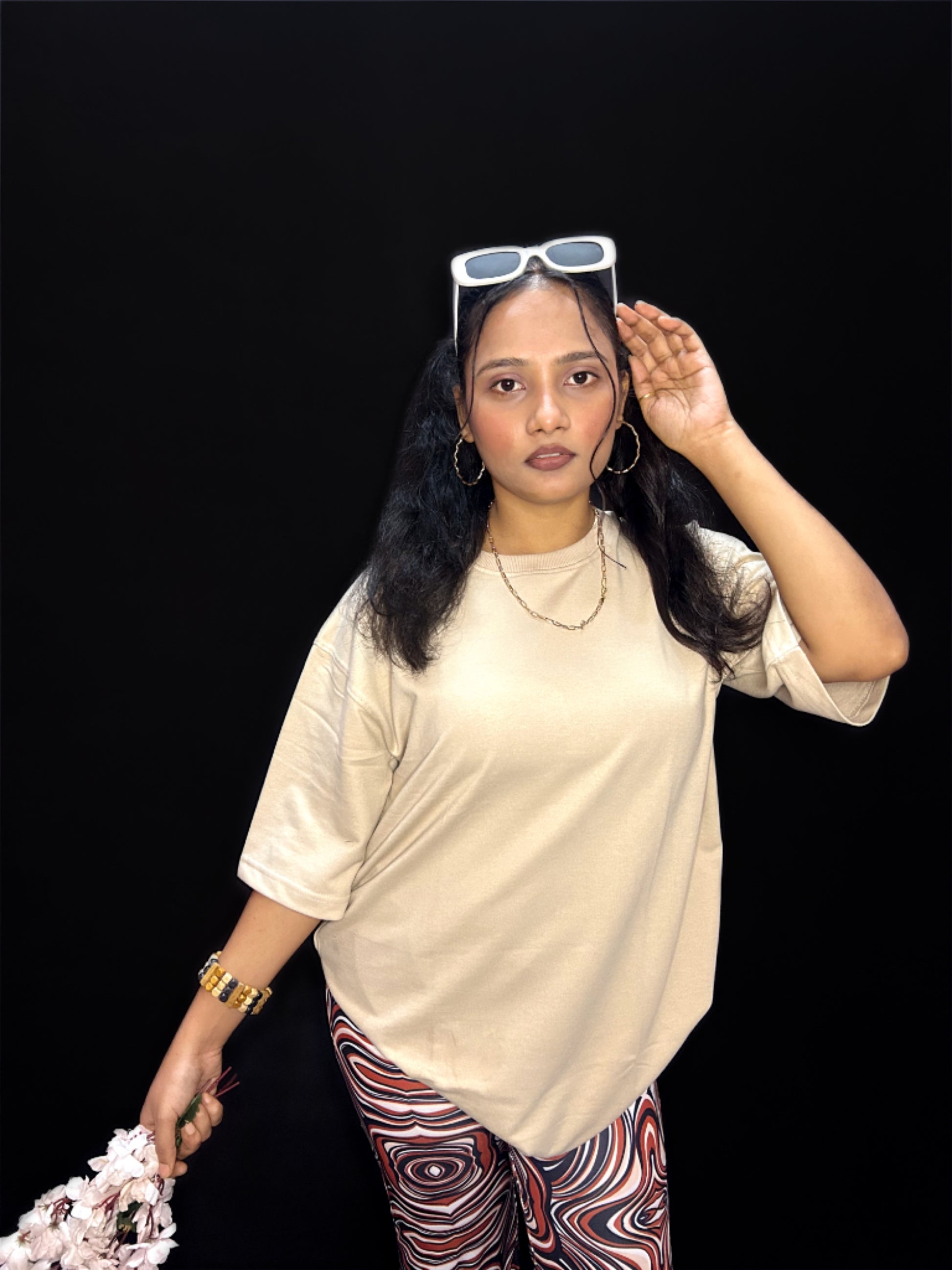 Women's Plain Beige Oversized T-shirt
