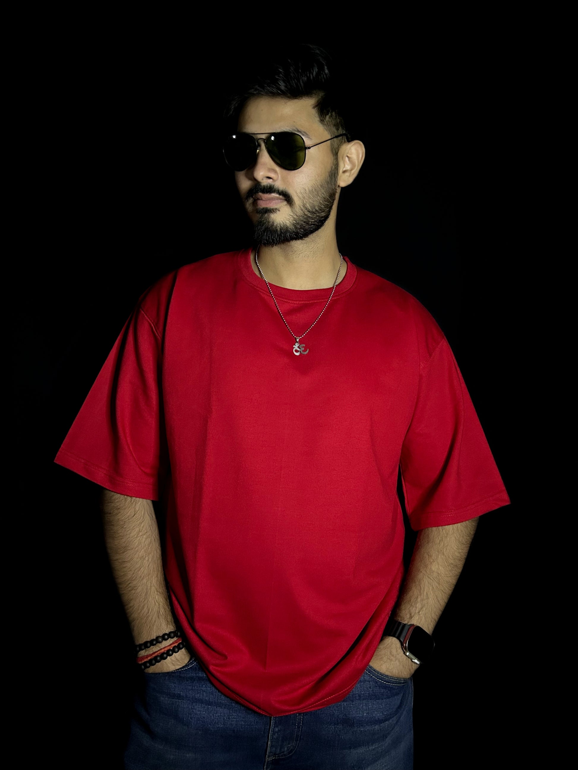 Men's Plain Red Oversized T-shirt