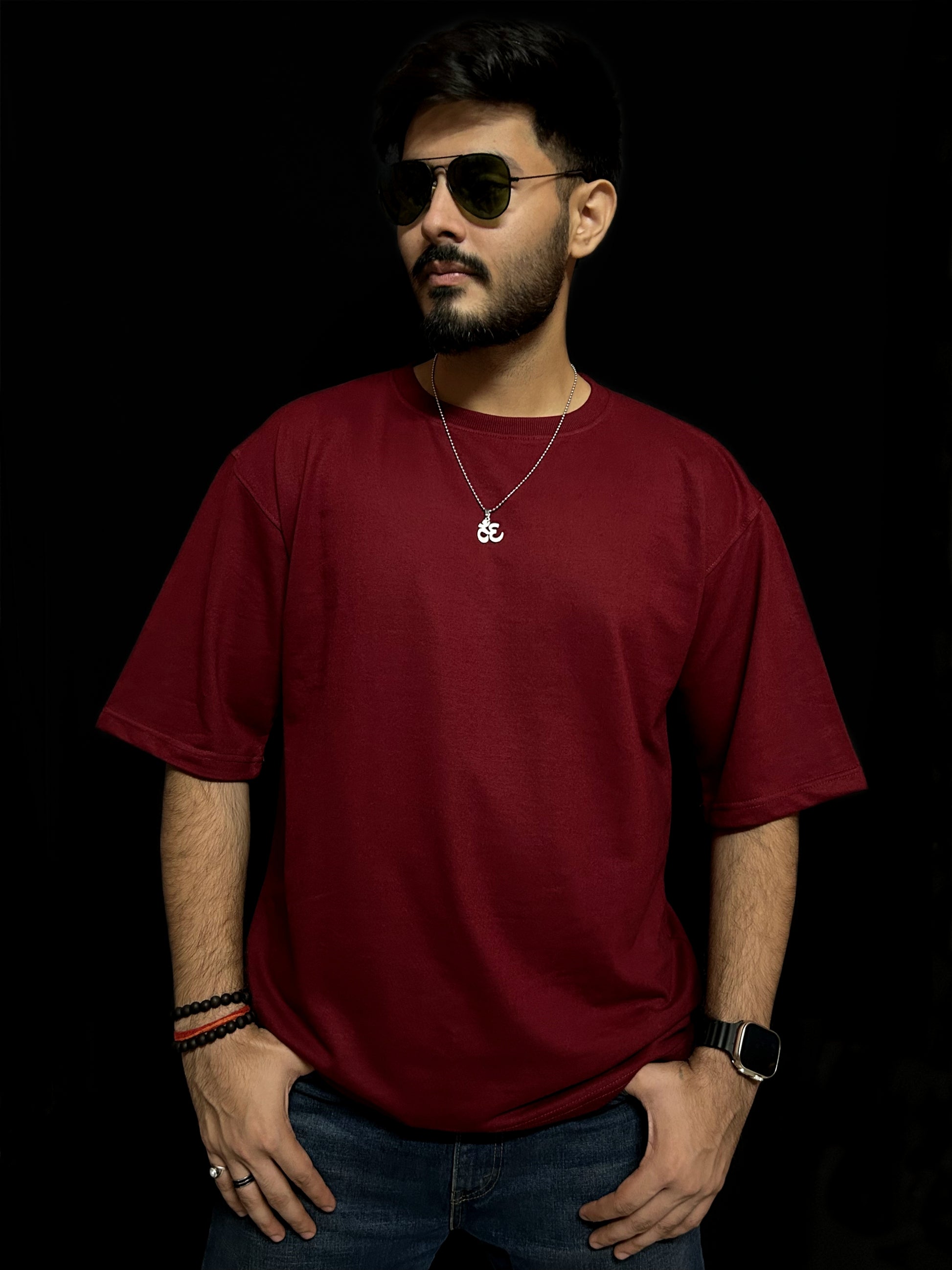 Men's Plain Wine Oversized T-shirt