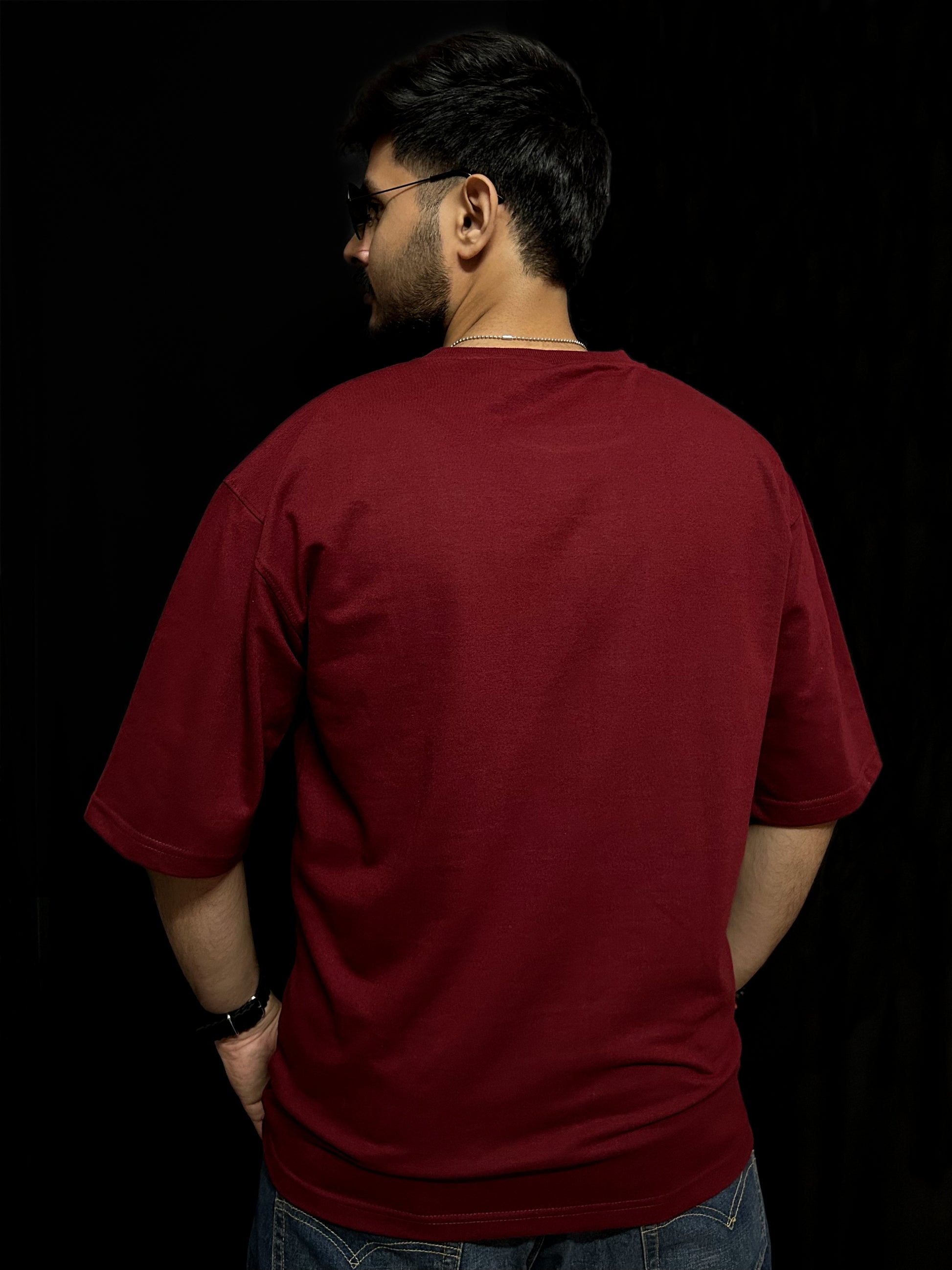 Men's Plain Wine Oversized T-shirt