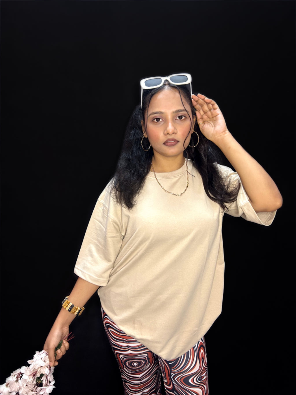 Women's Plain Beige Oversized T-shirt