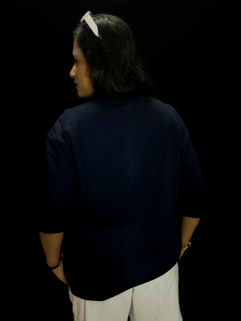Women's Plain Navy Blue Oversized T-shirt