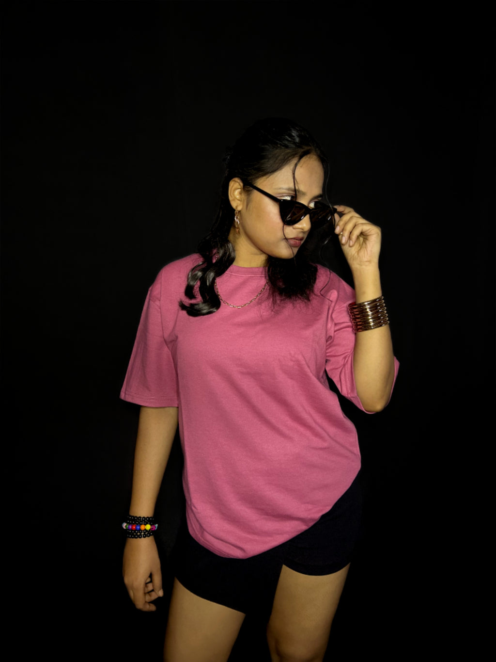 Women's Plain Onion Pink Oversized T-shirt