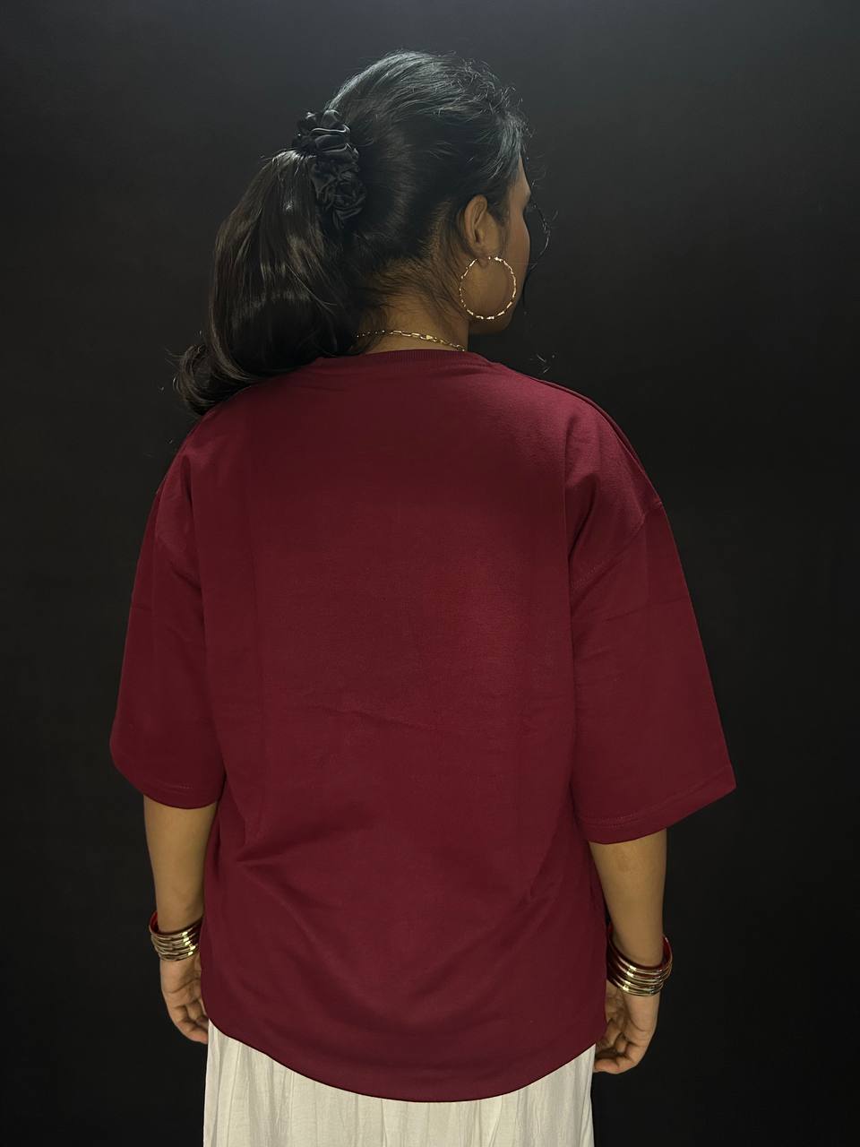 Women's Plain Wine Oversized T-shirt